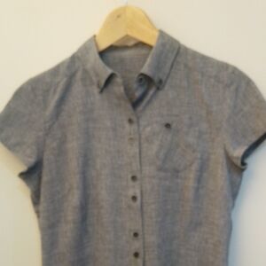 Half Button Front Gray Dress With Pocket